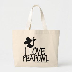 I Love Peafowl silhouette Large Tote Bag