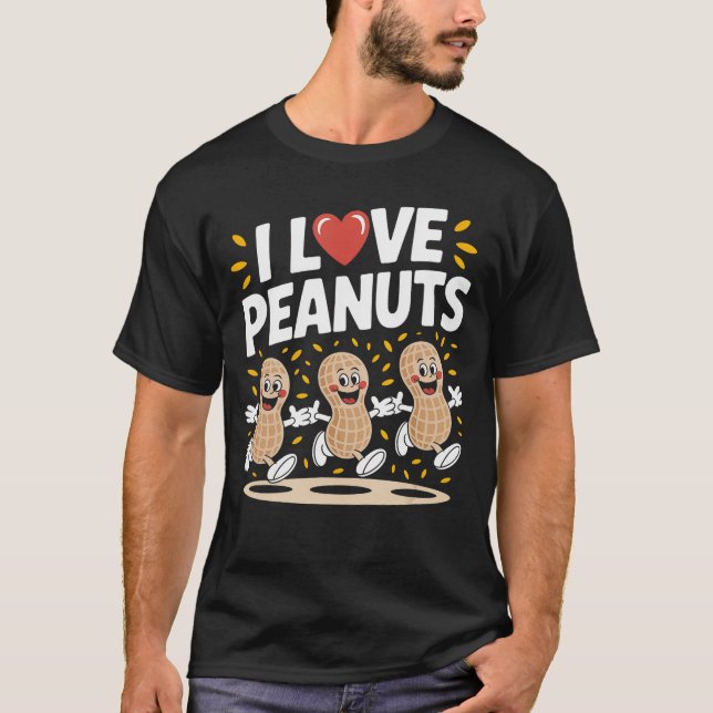 I Love Peanuts Fun Cartoon Design retro T-Shirt (Front)
