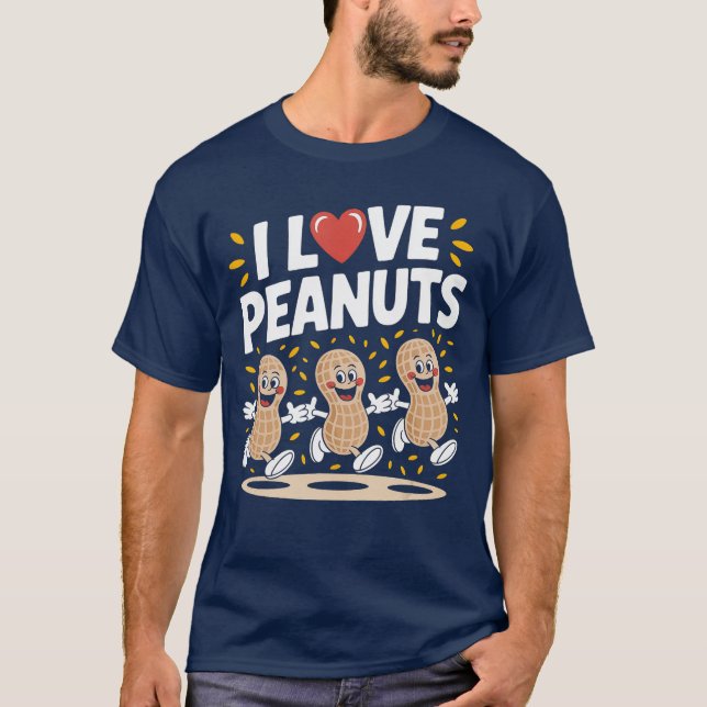 I Love Peanuts Fun Cartoon Design retro T-Shirt (Front)