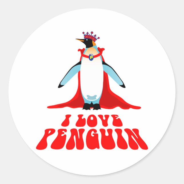 I Love Penguin Classic Round Sticker (Front)