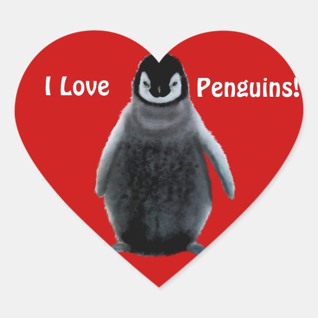 I LOVE PENGUINS Cute Heart Stickers (Front)
