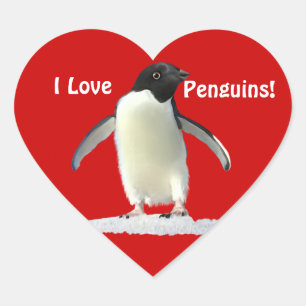 I LOVE PENGUINS Cute Heart Stickers