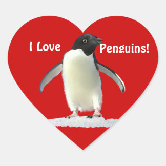 I LOVE PENGUINS Cute Heart Stickers