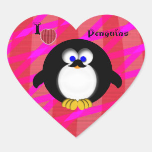 I Love Penguins Heart Sticker