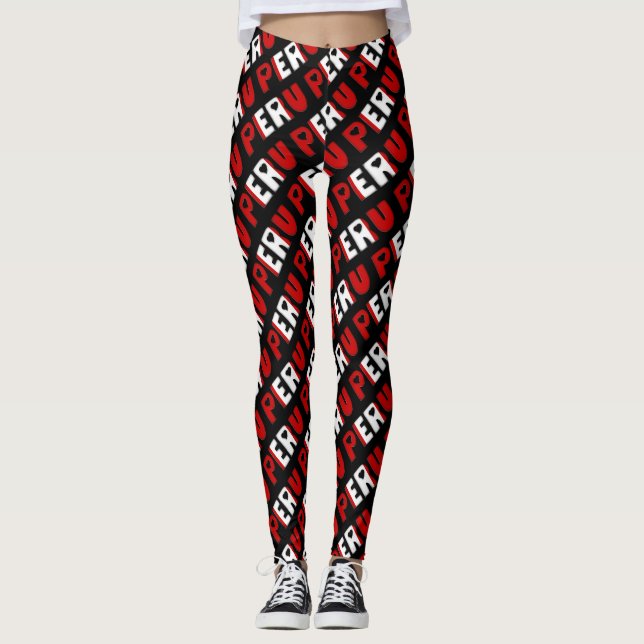 I Love Peru Flag Colours Typography Pattern Cute Leggings (Front)