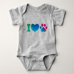 I Love Pets Cute Baby Bodysuit  Colourful Paw Prin