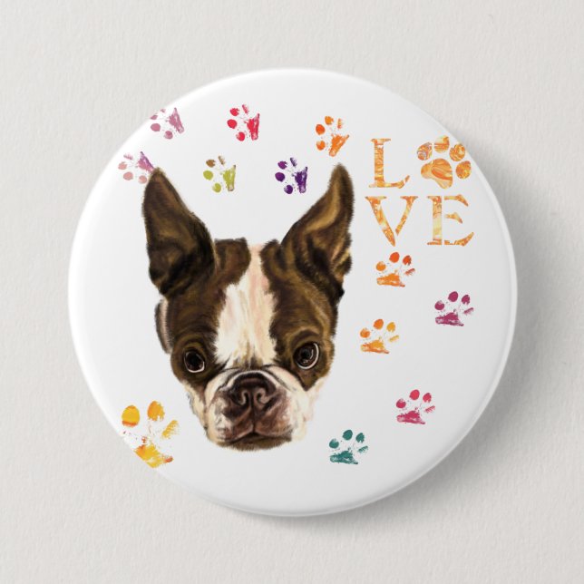 I Love Pets - Cute Puppy - Colourful Traces Drawin 7.5 Cm Round Badge (Front)