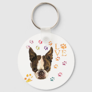 I Love Pets - Cute Puppy - Colourful Traces Drawin Key Ring