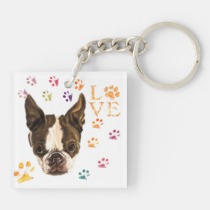 I Love Pets - Cute Puppy - Colourful Traces Drawin Key Ring