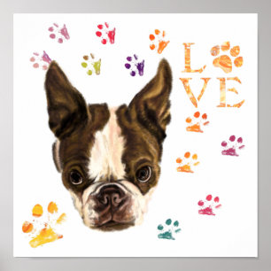 I Love Pets - Cute Puppy - Colourful Traces Drawin Poster