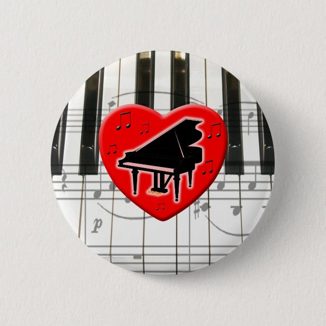 I Love Piano 6 Cm Round Badge (Front)