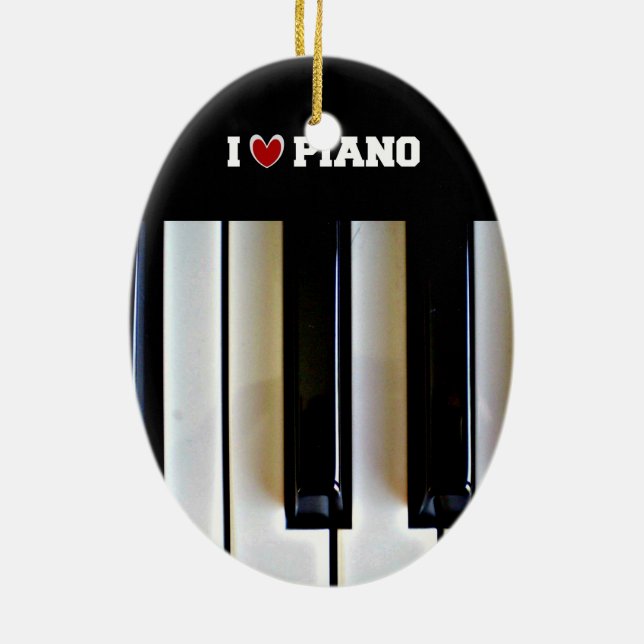I Love Piano Ceramic Tree Decoration (Back)