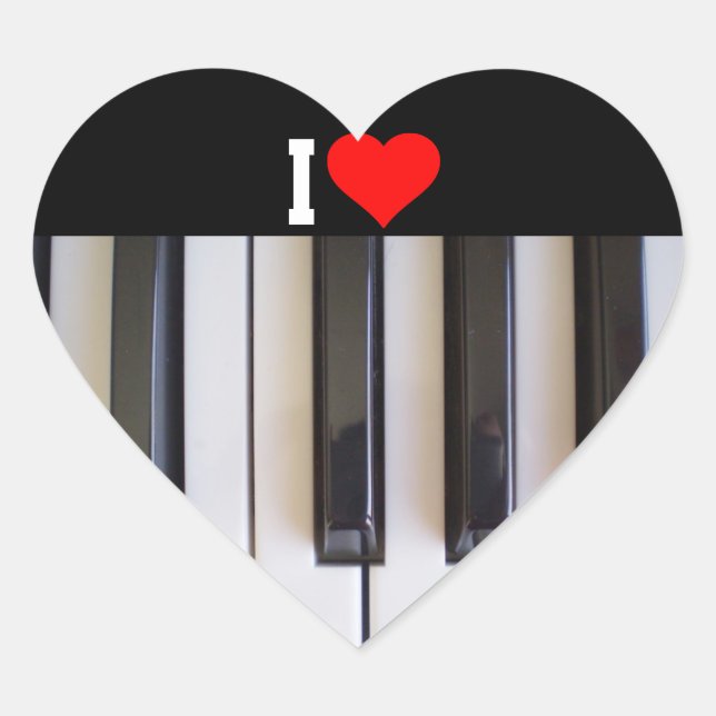 I Love Piano Heart Sticker (Front)