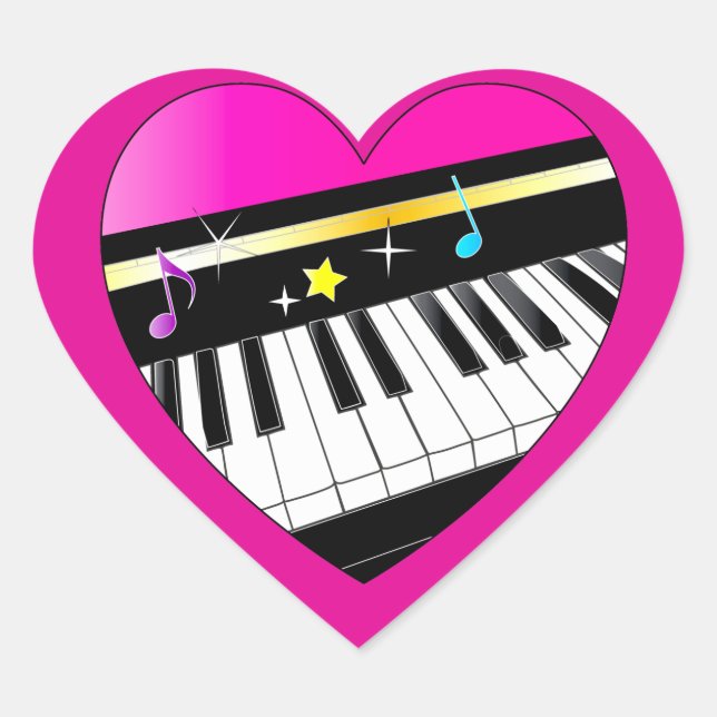 I Love Piano in a Heart Sticker (Front)
