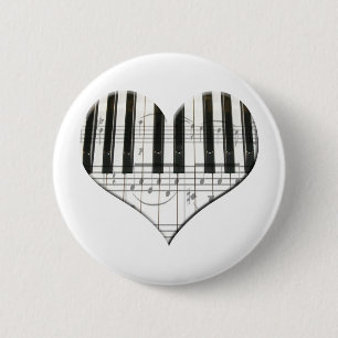 I Love Piano or Organ Music Heart Keyboard 6 Cm Round Badge