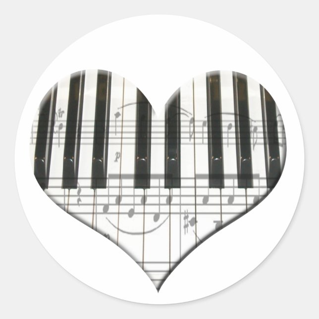 I Love Piano or Organ Music Heart Keyboard Classic Round Sticker (Front)