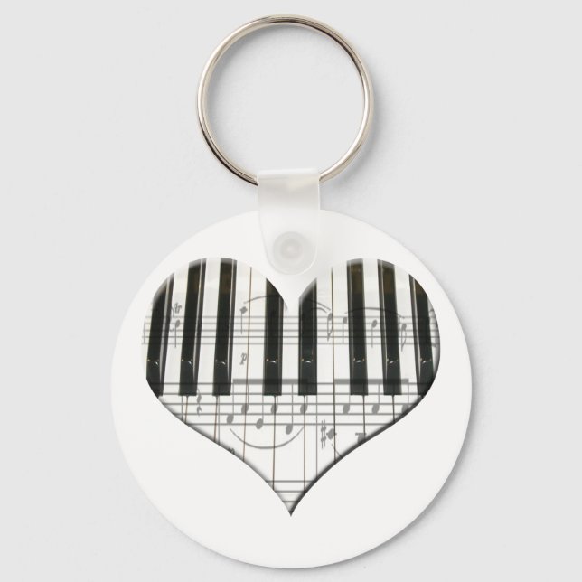 I Love Piano or Organ Music Heart Keyboard Key Ring (Front)