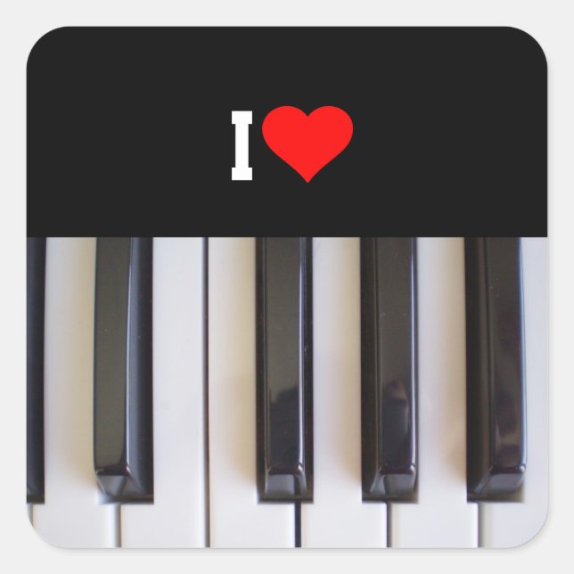 I Love Piano Square Sticker (Front)