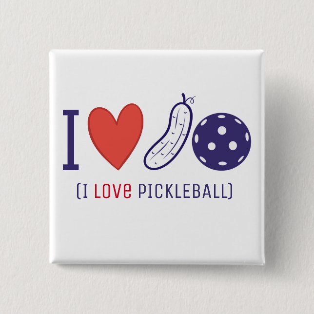 I Love Pickleball  15 Cm Square Badge (Front)