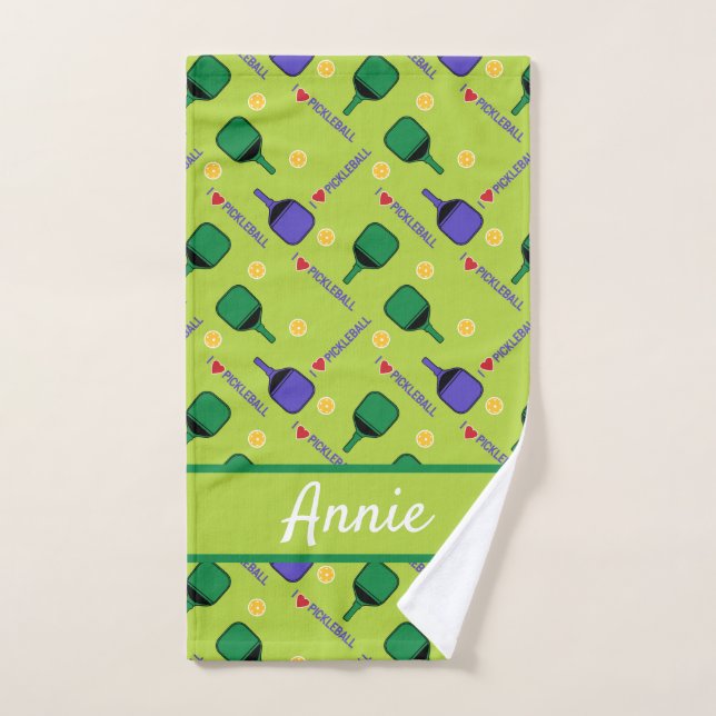 I love Pickleball green  Hand Towel (Hand Towel)