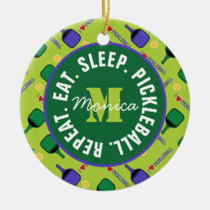 I love Pickleball green, with name, initial, text Ceramic Tree Decoration