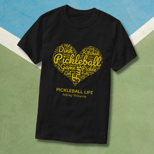 I Love Pickleball Personalised Name Word Art Heart T-Shirt