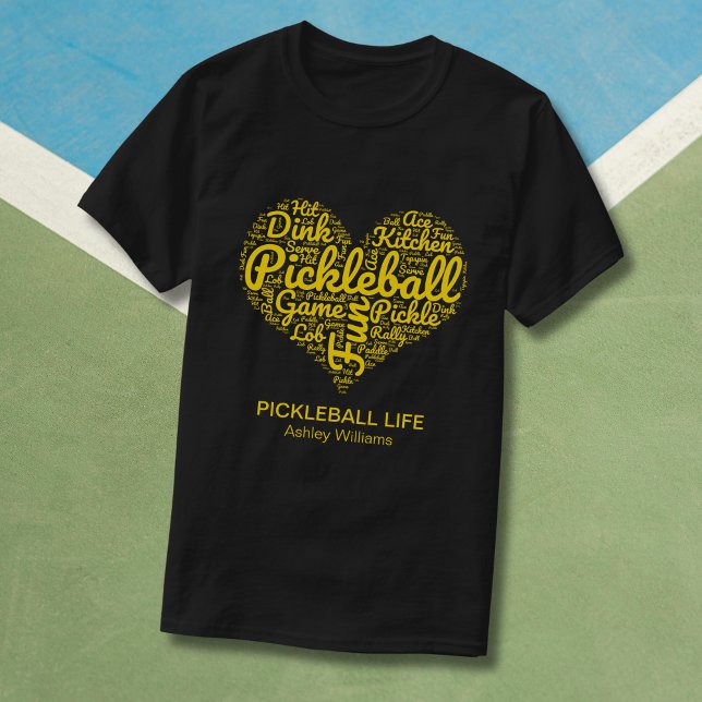 I Love Pickleball Personalised Name Word Art Heart T-Shirt (Replace Text & Name to customize.  See collection for other matching items eg hat, bottle, keychain)
