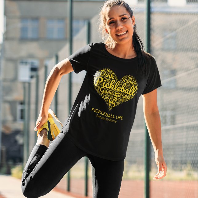 I Love Pickleball Personalised Name Word Art Heart T-Shirt (Personalize with Text and Name.  Matching items available in collection.)