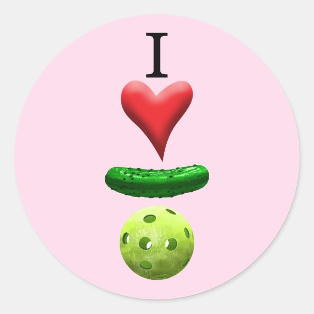 I Love Pickleball - Pink - Classic Round Sticker (Front)