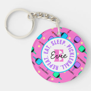 I love Pickleball pink, with name and initial Key Ring