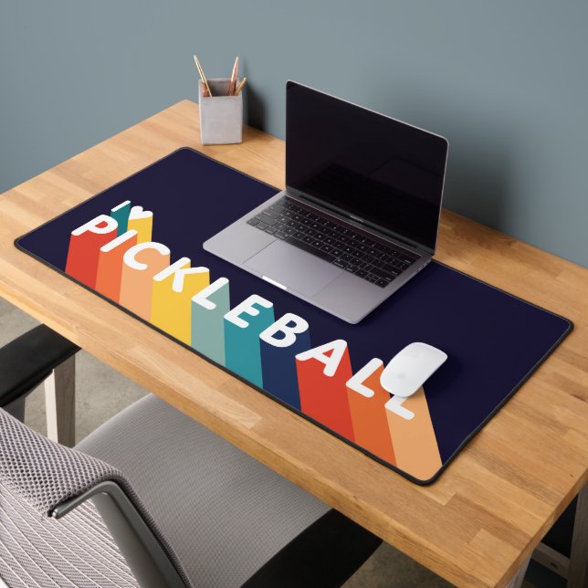 I Love Pickleball Rainbow Retro Desk Mat (Office 2)