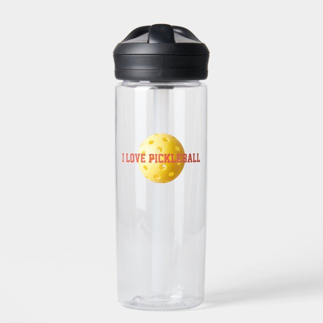 I LOVE PICKLEBALL Sports Fun Orange Yellow Ball  Water Bottle (Front)