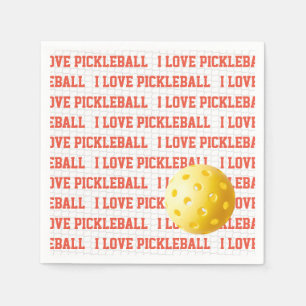 I LOVE PICKLEBALL Sports Fun Yellow Ball Net Text Napkin