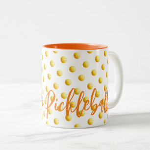 I LOVE PICKLEBALL Sports Orange Yellow Balls Fun Two-Tone Coffee Mug