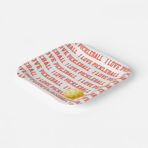 I LOVE PICKLEBALL Sports Yellow Ball Net Fun Paper Plate