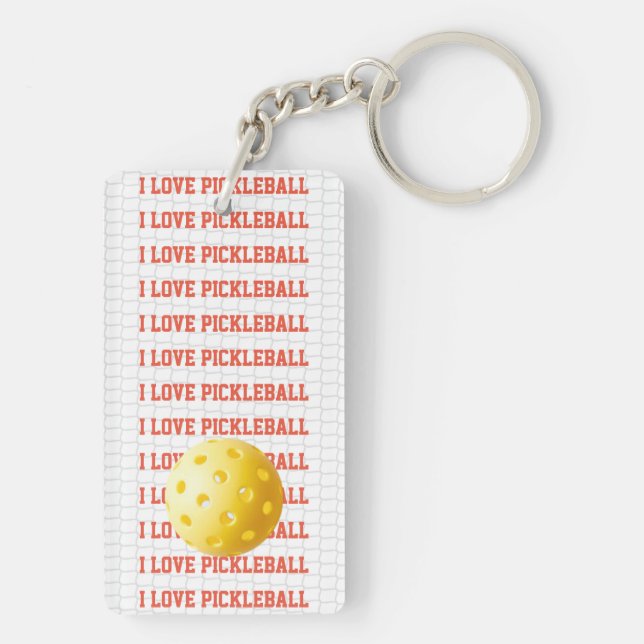 I LOVE PICKLEBALL Text Sports Game Ball Net Fun Ke Key Ring (Back)