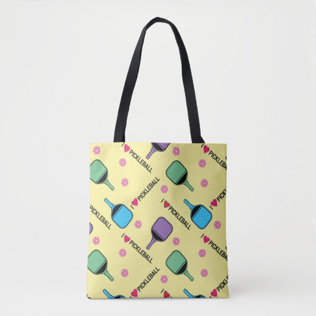 I love Pickleball yellow (bigger tile size) Tote Bag (Front)