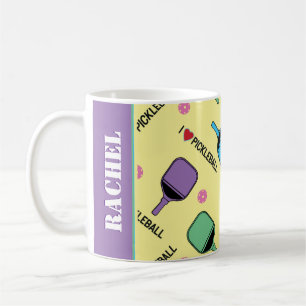 I love pickleballs, with name, yellow coffee mug