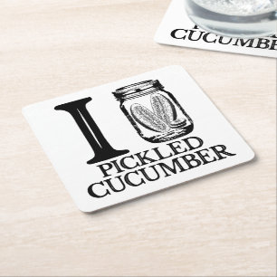 I Love Pickled Cucumber - Vintage Pickle Cucumber Square Paper Coaster