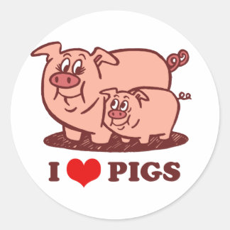 I Love Pigs Button Classic Round Sticker