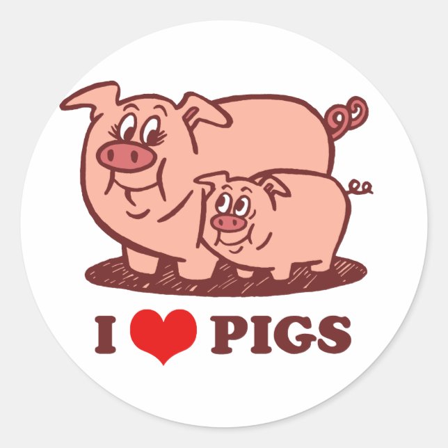 I Love Pigs Button Classic Round Sticker (Front)