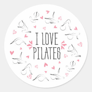 I LOVE PILATES Pilates Poses in shape of a circle Classic Round Sticker