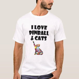 I Love Pinball & Cats Cute Kitty Cat Feline Lover  T-Shirt