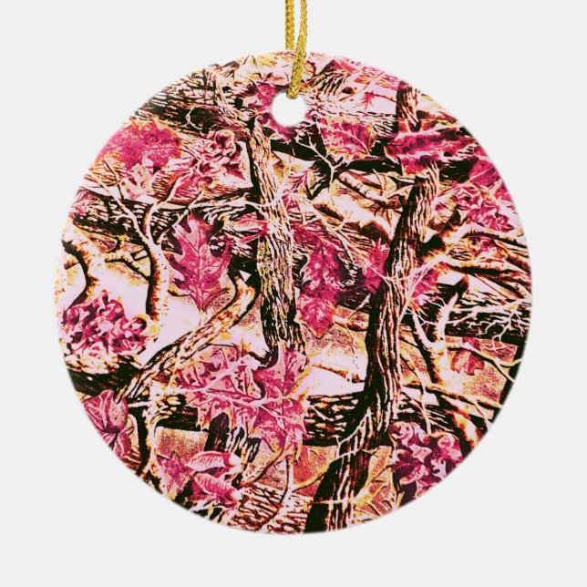 I Love Pink Camo Ceramic Tree Decoration (Front)