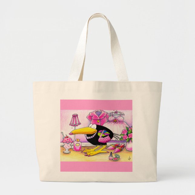 I love PINK crow tote bag (Front)