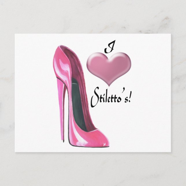 I love Pink High Heel Stiletto Shoe Art Postcard (Front)