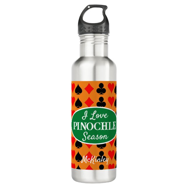 I Love Pinochle Season Burnt Orange 710 Ml Water Bottle (Front)