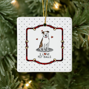 I Love Pit Bulls (lt brindle white 3) Ceramic Ornament