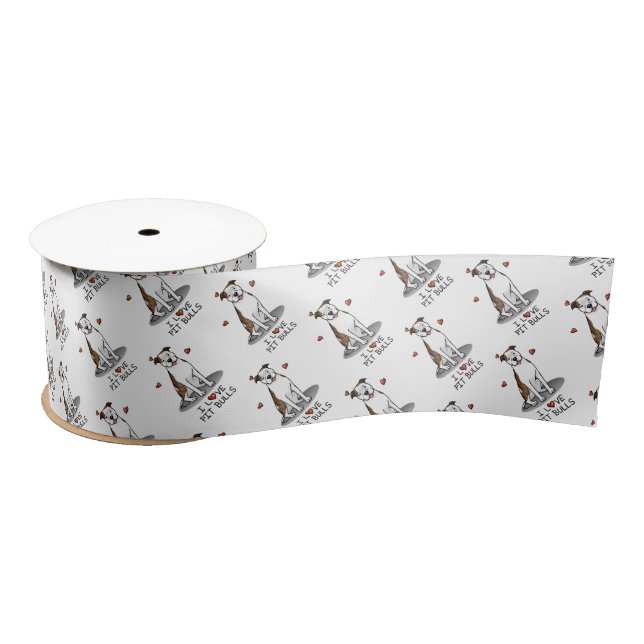 I Love Pit Bulls (lt brindle white 3) Satin Ribbon (Spool)