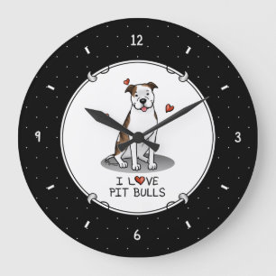 I Love Pit Bulls (lt provides white 3) Hearts Cute Large Clock